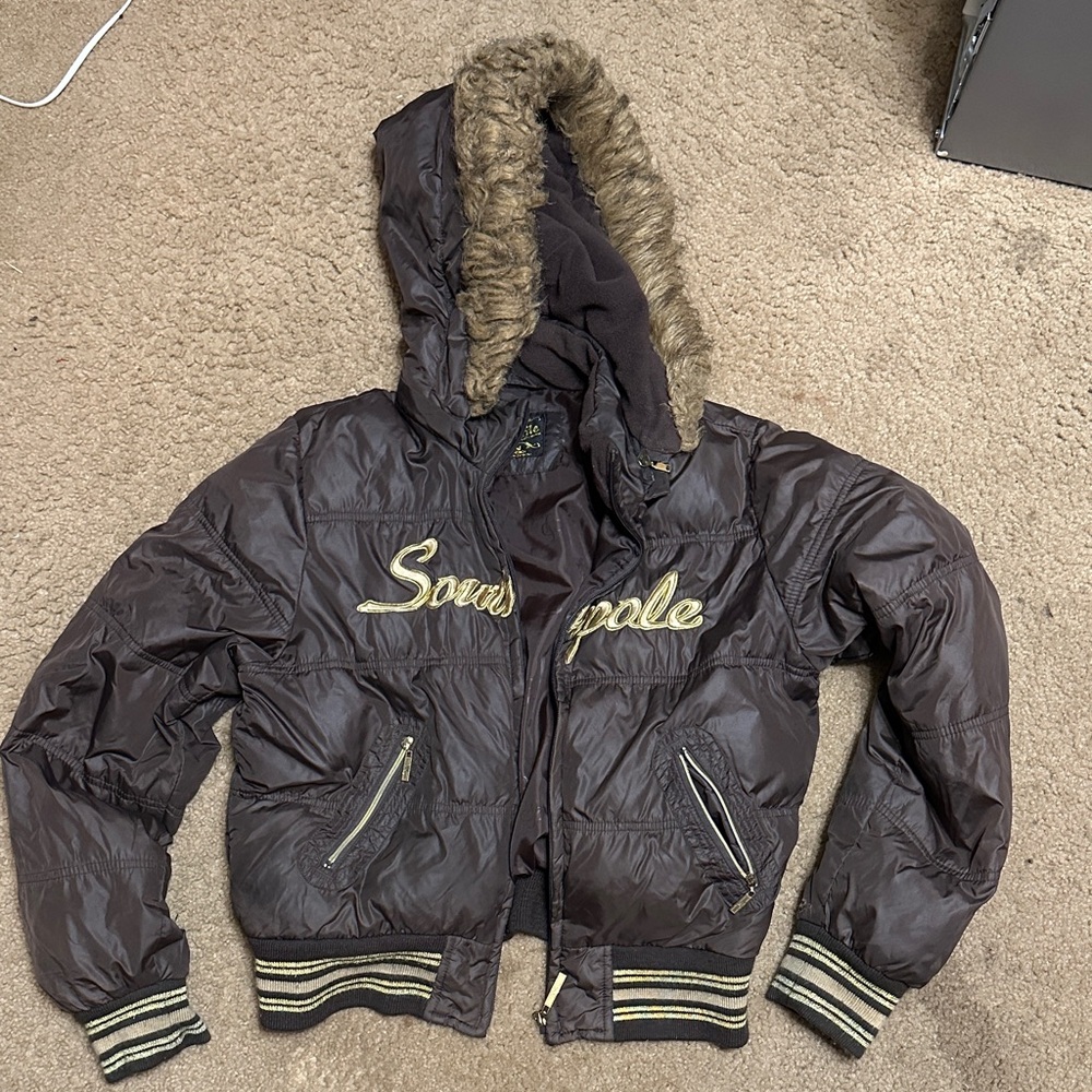 South Pole Brown Puffer Jacket with Fur Hood